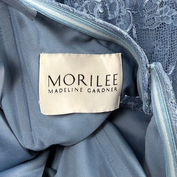 Mori Lee Madeline Gardner Women's Off Shoulder Lace Dress Size 12 Blue Bridal - Picture 4 of 16